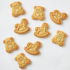 BAKERLOGY Set of 2 Rocking Horse & Teddy Bear with Heart Mini Cookie Cutter & Stamp Set – Cute Fondant Embosser for Baby Shower, First Birthday, Christening, Nursery Cupcake Topper Baking Tool - Image 3