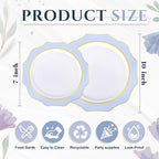 WDF 100PCS Blue Plastic Plates - Light Blue Plates Disposable - Heavy Duty Scalloped Plastic Plate for Parties/Wedding/Baby Shower (Pack of 2) - Image 3