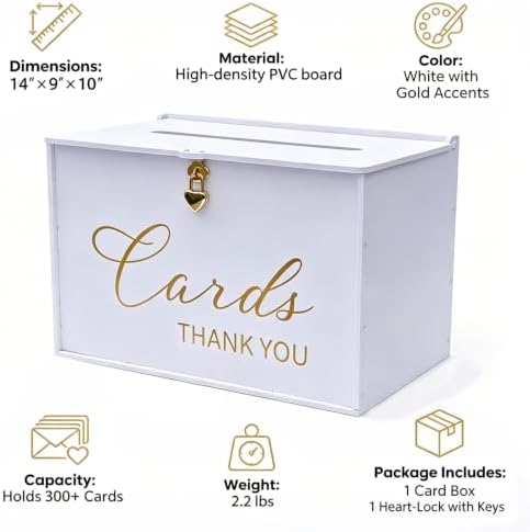 Extra Large Card Box with Lock & Slot, Big Wedding Card Holder - Image 2