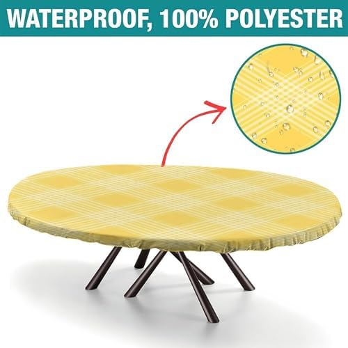 Festive Tartan Cloth Print Oval Table Cloth Greaseproof Waterproof Elastic for Kitchen and Dining Room Fits for 54" x 76" Oval Table - Image 2