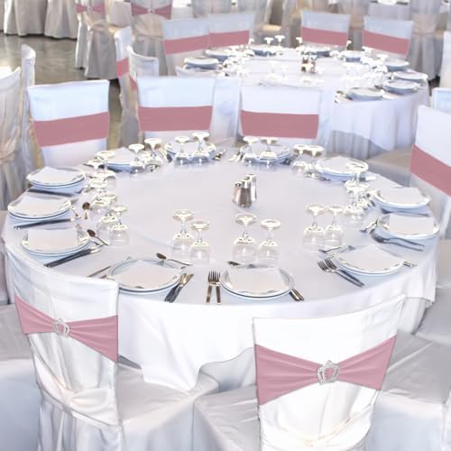 VitalCozy 100 Pcs Spandex Chair Sashes with Crown Buckle,Dusty Pink - Image 5