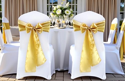 MDS® Pack of 300 Satin Chair Sashes for Wedding & Events – Gold - Image 2