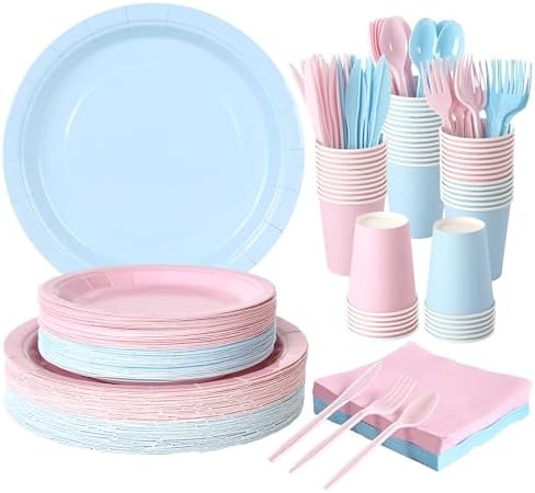 350 Pcs Gender Reveal Disposable Tableware Set for 50 Guests by COSINIA