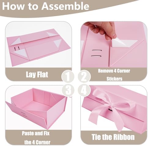 Aimyoo 5 Pack Large Pink Gift Box with Ribbon, 11.5x8.6x4.1 inch Groomsman Proposal Box for Presents with Magnetic Closure Lids, Rectangle Collapsible Luxury Box for Wedding, Christmas, Birthday - Image 3