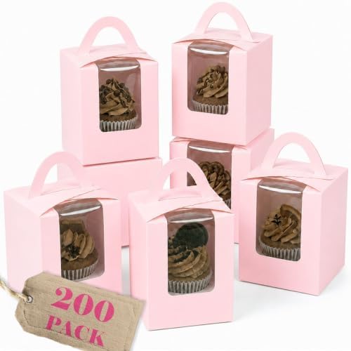 Bakepacker Auto-pop up Individual Cupcake Boxes With Window, Pink, 200 by Bakepacker