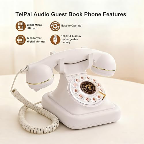 Audio Guest Book Wedding Phone, Vintage Telephone Recorder Wedding Guest Book, Retro Voice Recording Phone for Birthdays Party/Graduation/Baby Shower/Retirement/Special Occasions (White) - Image 3