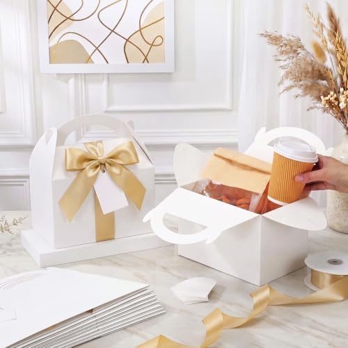 Maitys 24 Set Large Gable Boxes with Handle, Ribbon, Tag, White,Golden - Image 4