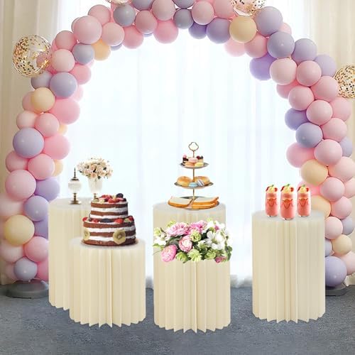 Cylinder Stands for Party, 5 PCS Foldable Cylinder Pedestal Stand, Paper Column Display Stands, Milky White Cylinders Columns Table Roman Pillar for Wedding Birthday Baby Shower Party Decor (5) - Image 6