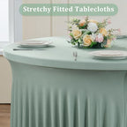 6 Pack Sage Green Spandex Round Tablecloths for 60 inch Table, Wrinkle Free Stretchy 120inch Fitted 5FT Round Table Cover Cloths with Skirt for Wedding Party Dining Banquet - Image 2