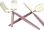 Luxe Party 128 Pieces Two Tone Plastic Disposable Cutlery | Forks-Spoons-Knives | Full Size | Chic Round | Mauve and Gold - Image 4