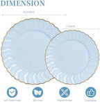 Lullaby 60PCS Light Blue Scalloped Plastic Plates with Gold Rim for Party - Image 2