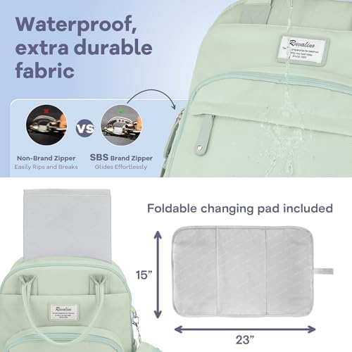 RUVALINO Diaper Bag Backpack-Multifunction Baby Travel Bag with Changing pad, Insulated Bottle Holders & Pacifier Case, Large Capacity, Waterproof, Mint Green - Image 6