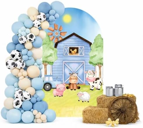 Spandex Arch Backdrop Covers 7.2x4ft(HxW) for Blue Barn Farm Birthday Party Decorations Double-Sided Chiara Arched Stand Fabric Cover Kids Baby Shower Parties Tablecloth Props by HISDH