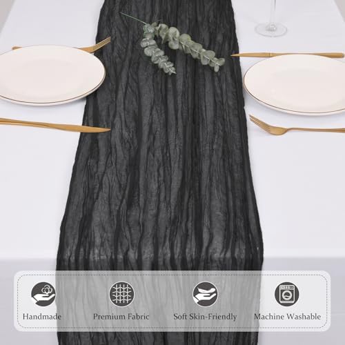 12 Pack Black Cheesecloth Table Runners 21x120 Inch Boho Gauze Table Runner 10FT Long Rustic Sheer Black Table Runner for Baby Shower,Wedding,Party,Birthday,Home Table Decor - Image 3