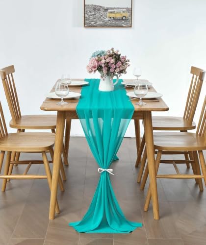 Pufogu 5 Pack 10Ft Turquoise Chiffon Table Runner Sheer 29x120 Inch - Image 3