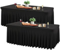 Wish Care 2 Pack Black Spandex Table Cloths - Fitted, Wrinkle Free, 6ft Rectangle Table Cover for Party, Banquet, Wedding & Events by WishCare