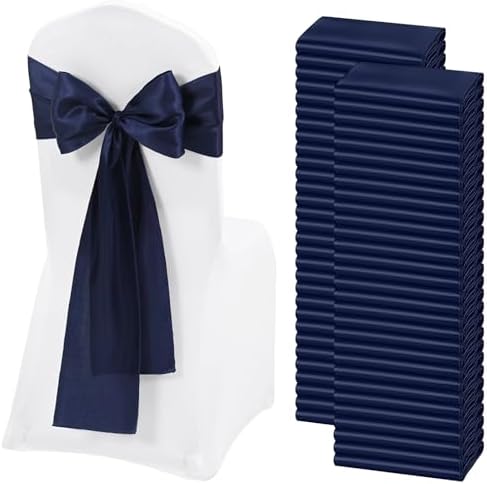 60 PCS Navy Blue Satin Chair Sashes, 7 x 108 Inch by REWOMC