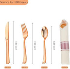 100 Pack Pre Rolled Rose Gold Plastic Silverware Set with Napkins,Disposable Wrapped Heavy Duty Cutlery Set for Wedding Birthday Party-100 Forks,Knives,Spoons,Utensils Set,Plasticware Bulk - Image 3