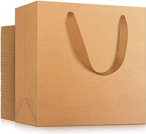 EUSOAR 50pcs 12.5" x4.5" x11" Kraft Paper Bags with Handles, Brown Kraft Paper Bags, Retail Handle Bags, Merchandise Bags, Wedding Party Bags by EUSOAR