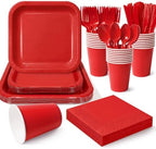 Vyntra 350 Pcs Red Square Paper Plates and Napkins Set, Serves 50 by PartyTablewareSupplies