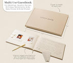 Real Linen Guest Book Set - 11.5 x 8.5 Embossed Guestbook for Weddings, Showers, Events, Blank & Lined, Comes with Sign, Pen, Box and Photo Sleeves, 120 Pages (Beige) - Image 5