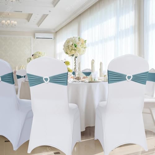 Pack of 120 Spandex Chair Sashes Bows Stretch Chair Cover Band with Buckle Slider Universal Elastic Chair Ties for Wedding Banquet Party Event Decoration (Dusty Blue) - Image 6