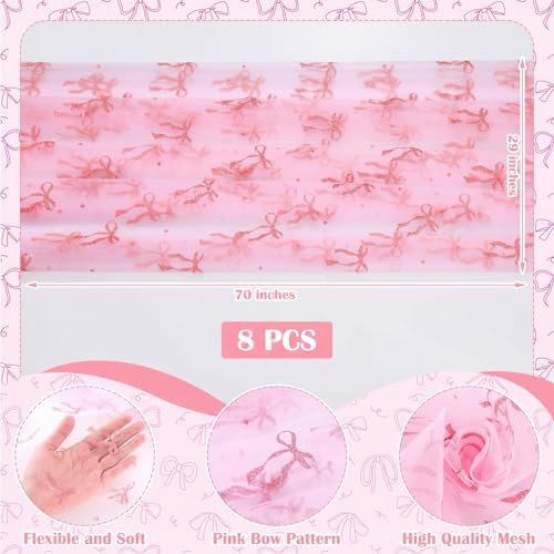 8 Pcs Pink Bow Table Runners 29 x 70 in Pink Bow Tablecloth - Image 2