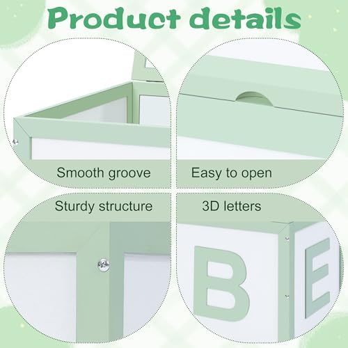 Novabright Wooden Baby Shower Box, ABC Letters Gift Chest Decor, Sage Green - Image 3