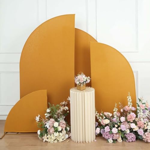 Efavormart Set of 4 Gold Spandex Half Moon Arch Covers, Custom Fit Chiara Backdrop Slipcovers 2.5ft-7ft for Luxury Galas and Glamorous Event Staging - Image 2