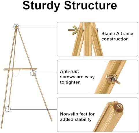 Falling in Art 65" A-Frame Wooden Tripod Easel Stand (Gold) - Image 3