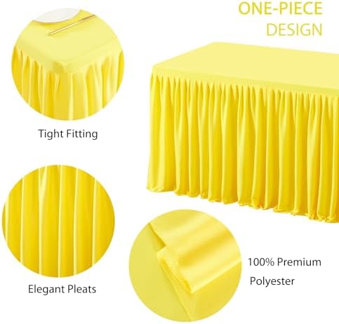 1 Pack Yellow Rectangle Table Clothes for 8 Foot Tables, Polyester Wrinkle Free Fitted Tablecloths 8ft Stretch Table Cover with Skirt for Wedding, Birthday, Parties, Trade Show, Craft Show - Image 2