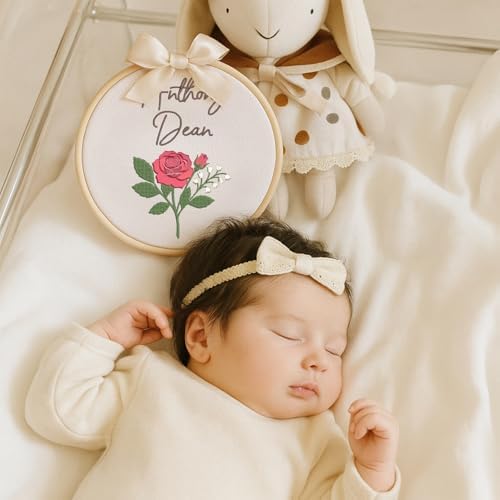 Embroidery Baby Name Sign, Personalized Welcome Baby Hoop Sign with Bow, Custom Baby Name Sign for Hospital, Infant Baby Shower Gifts New Parents (15) - Image 4