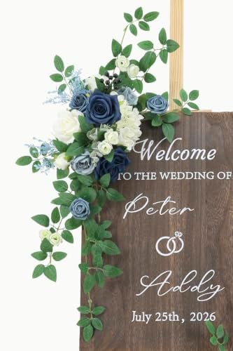 2pcs Wedding Welcome Sign Flowers,Dusty Blue Faux Floral Swag,Artificial Flower Garland for Fall Wedding Bridal Shower Graduation Party Prom Entrance Sign Decor (Stand not Included) - Image 3