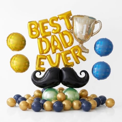 45 PCS Fathers Day Gift for Dad Happy Birthday Foil Balloon Party Decorations Balloons Kit, "Best Dad Ever" Letter Balloons Navy Blue Gold Latex Balloons for Father, Father's Day Party Decor by Vrukiaa