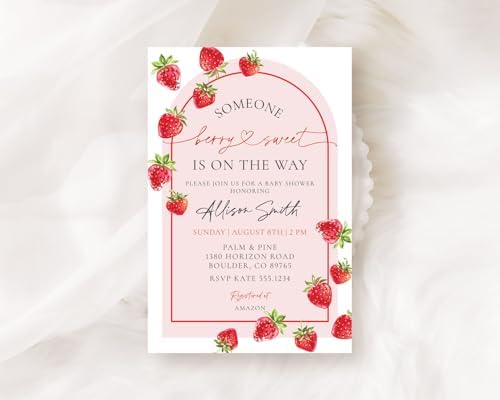 All Ewired Up Girl Baby Shower Invitations and Envelopes, Someone Berry Sweet is On The Way Invitation Card, Strawberry, Party, Decorations, Diaper Raffle, Books for Baby, Personalized - Image 2