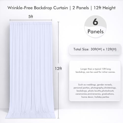 30ftx12ft White Backdrop Curtains for Wedding Party 6 Panels 5×12FT Tall - Image 4