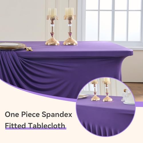 Spandex Tablecloth 6FT Rectangle Table Cover 2 Pcs Deep Purple Wrinkle-Free - Image 2