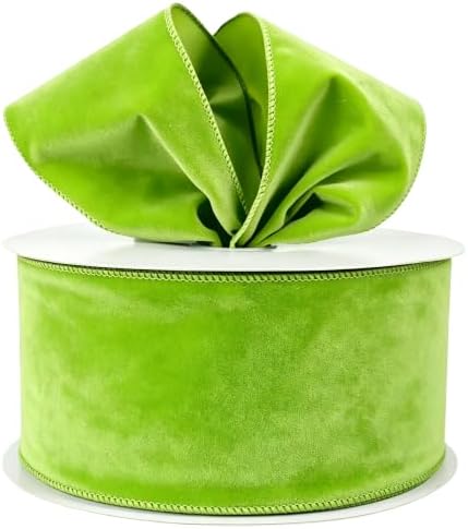 Meseey 4 Inch 50 Yards Lime Green Velvet Wired Ribbon - Premium Soft Velvet Ribbon with Wire Edges for Easter, Christmas, Party, Wedding, Gift Wrapping, DIY Crafts & Spring Decor by MeseeyRibbonBow