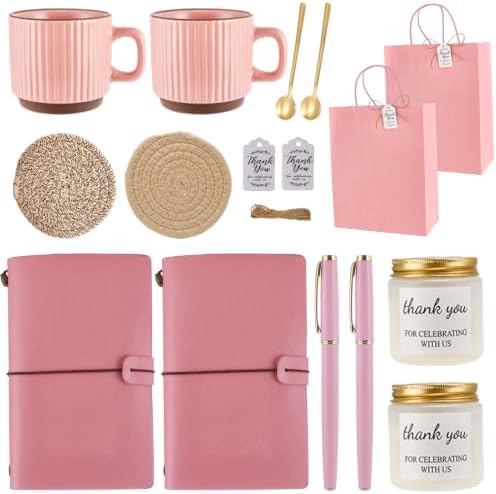 Baby Shower Prizes for Game Winners Baby Shower Games Prizes Ceramic Mugs with Metal Spoons Woven Coasters Notebooks Scented Candles Gift Bags Wedding Bridal Shower Favors for Guests (2, Pink) by WishFond