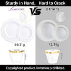 Liacere 350PCS Silver Plastic Plates-Disposable White and Silver Plates 50guest Baroque Plastic Dinnerware Set include 100Plates, 50Pack Pre Rolled Napkins with Silverware 50Cups Perfect for Wedding - Image 2