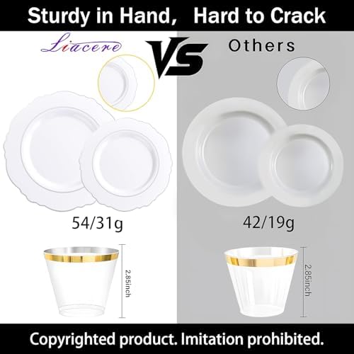 Liacere 350PCS Silver Plastic Plates-Disposable White and Silver Plates 50guest Baroque Plastic Dinnerware Set include 100Plates, 50Pack Pre Rolled Napkins with Silverware 50Cups Perfect for Wedding - Image 2