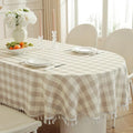 Laolitou Checkered Oval Tablecloth Washable Buffalo Plaid Cotton Linen Gingham Table Cover with Tassel for Picnic Kitchen Dining Room, Beige, 60 x 84 Inch by Laolitou