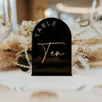 Black Arch Wedding Table Numbers 1-15 with Stands, 5x7 Inch Black Acrylic Sign with Gold Lettering, Arched Acrylic Table Numbers for Wedding Reception - Image 5