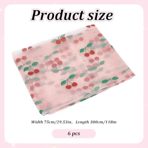 6 Pcs 29x118 Inch Cherry Shiny Glitter Tulle Table Runner, Pink Gauze Cherry Themed Party Decorations Tablecloth for Cake Birthday Party Baby Shower Wedding Christmas - Image 2