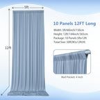 50ft×12ft Wrinkle Free Dusty Blue Backdrop Curtain for Wedding Parties,10 Panels 5×12ft Long Silky Polyester Fabric Backdrop Drapes Photo Back Drop Cloth for Birthday Photography Background - Image 3