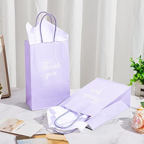 DjinnGlory 100 Pack Small Lavender Purple Paper Gift Bags with Handles Bulk 9''x5.5''x3.15'' for Birthday Wedding Baby Shower Parties Goodies, Purple Business Shopping Bags - Image 5