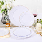 LIYH 60 Pcs White Plastic Plates with Gold Rim, Scalloped Disposable Combo Heavy-Duty Patriotic Plates Includes 30 Dessert Platos & 30 Dinner Platos for Birthday Wedding Party - Image 3