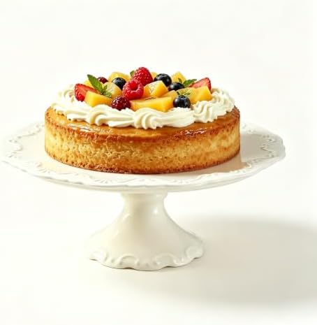 Ceramic Cake Stand Pedestal, 10 inch White Round Cake Plate for 8 in Cake by Florisun