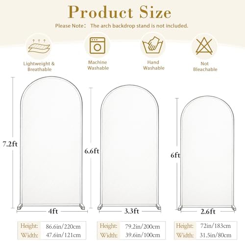 Ivory Arch Cover 7.2FT 6FT Wedding Arch Backdrop Covers Set of 2 Spandex Fitted Metal Arch Stand Covers for Birthday Baby Shower Party Decor Girls Bridal Banquet Photo Booth Balloon Arch Background - Image 6