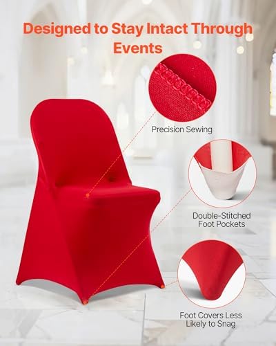 VEVOR Chair Covers, Polyester Spandex Chair Cover, Stretch Slipcovers for Wedding Party Dining Banquet Flat-Front Chair Covers (Red-c, 50PCS) - Image 6